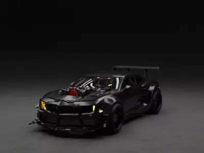 Cyberpunk Battle Car - Widebody Street Racer Rigged Low-poly 3D model