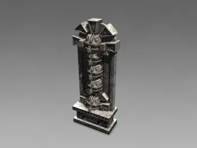 Aztec stone artefact wall Low-poly 3D model