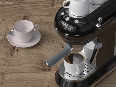 Smeg Espresso Coffee Machine Black with Coffee and Two Cups 3D model