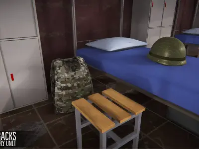 Barracks - military unit Low-poly 3D model