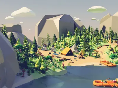 Low Poly Campament drop game asset camping pack Low-poly 3D model