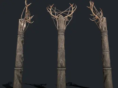 Totem wood Skull 4k Low-poly 3D model