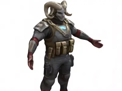 Sci-Fi Ram Horned Armored Alien Character Low-poly 3D model