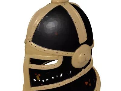Medieval Iron Helmet with Gold Trim 3D model