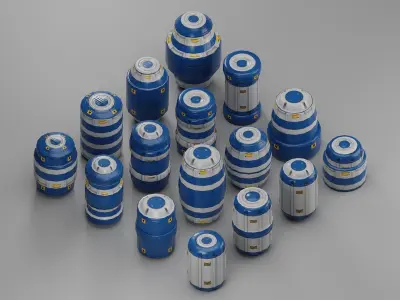 16 Sci-Fi Barrel Props Low-poly 3D model