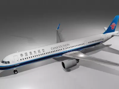 China southern airbus a321neo low poly model with cockpit Low-poly 3D model