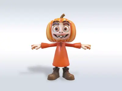 Cheerful Pumpkin Boy Halloween Character 3D model 7