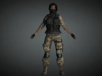 AAA Military Female Character 01 Low-poly 3D model