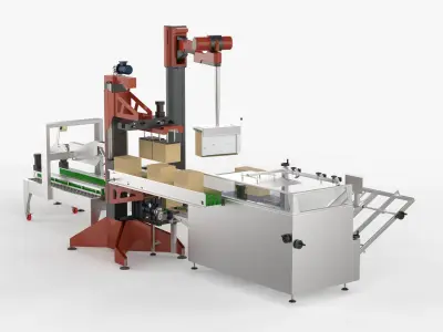 Automatic Unpacking and Sealing Line for Food Factory 3D model