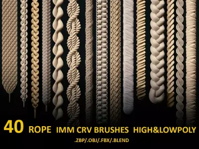40 ROPE IMM BRUSHES FOR ZBRSUH HIGH and LOWPOLY Low-poly 3D model