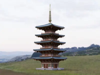 Japanese Modular Pagoda Low-poly 3D model