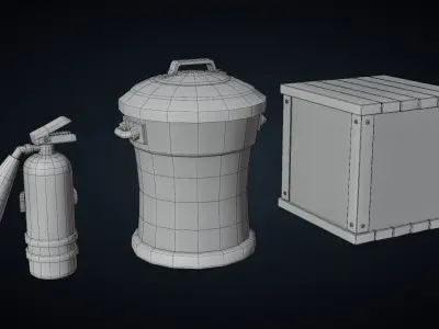 Fire Extinguisher Trash Can - Stylized Kitchen Pack - Part 12 Low-poly 3D model