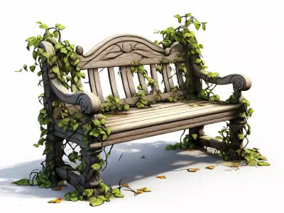 Overgrown Wooden Park Bench Low-poly 3D model
