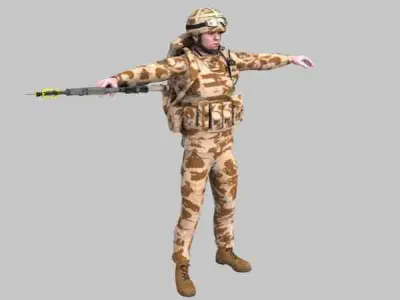 British Royal Marine Desert Rigged Soldier 3D model