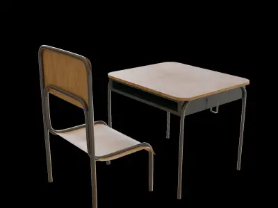 Japanese School Chair And Desk Free 3D model