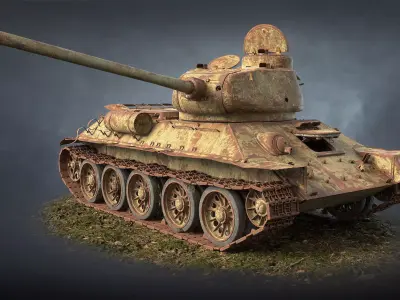 Tank T-34-85 Rusted Low-poly 3D model