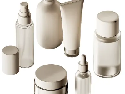 Cosmetics Minimal plain white bottles and jars collection 3D model