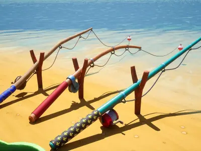 Stylized Fishing Props Kit Low-poly 3D model