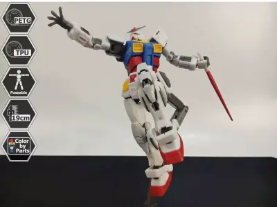 Fully 3D Printed Gundam Action Figure RX 78 version 2 TPU Joint  3D print model