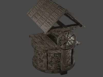 Old Well Medieval with Bucket - low poly realistic Low-poly 3D model