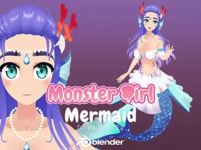 Monster Girl Mermaid Low-poly 3D model