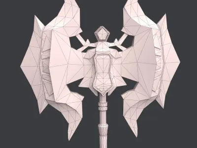 Double-Headed War Axe with Flames Low-poly 3D model