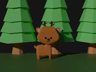 Lowpoly cartoon Deer  Low-poly 3D model
