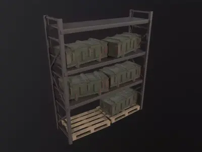 Iron shelf and military wooden box 3D Model Low-poly 3D model