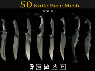 50 knife Base Mesh Clean UV and IMM Brush and  ABR Brush VOL01 3D model