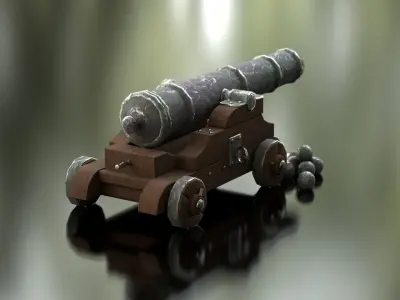 Cannon on table Low-poly 3D model