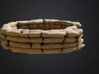 Half Circle Sandbag Wall Low-poly 3D model