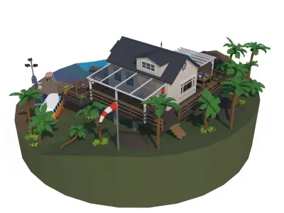 Beach House Island Props Collection - Game Ready Low Poly Low-poly 3D model