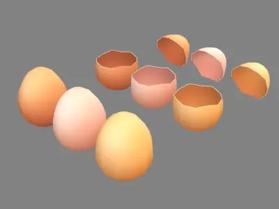 Cartoon eggs - broken egg shell Low-poly 3D model
