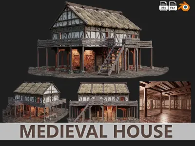 Medieval Old House PBR 4K GameReady Pack 13 to 16 Low-poly 3D model