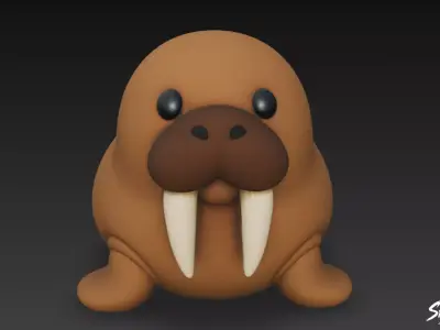 Cartoon Plush Walru Low-poly 3D model