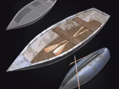 Boat with paddles - Low Poly Low-poly 3D model