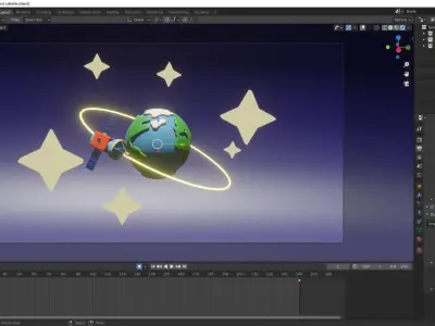 Earth and satellite Low-poly 3D model
