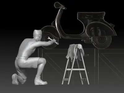 military mechanic with on vespa 3D print model