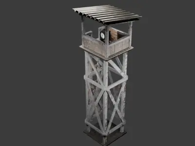 Watchtower with Military Crates and Spotligh 3D model