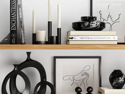 Decorative set objects on shelf 3D model