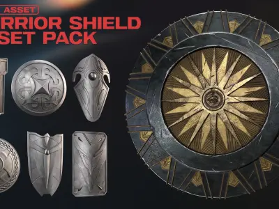 30 Warrior Shield Game-Ready Assets - Vol 1 -  Low-poly 3D model