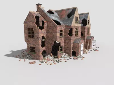 low poly destroyed house 4 Low-poly 3D model