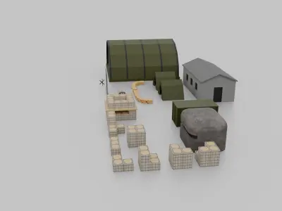 Low poly military base collection 3D model