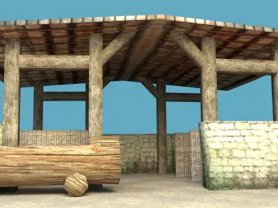 Big medieval stable Low-poly 3D model