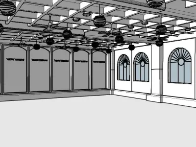 Retro Coffee shop interior and exterior scene 3D model