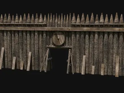 VIKING NORSE WALLS WATCHTOWER TOWER GATE MEDIEVAL COLLECTION Low-poly 3D model