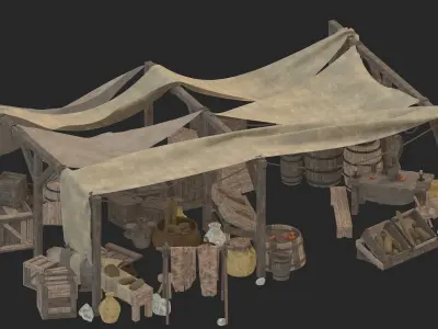 medieval market Low-poly 3D model