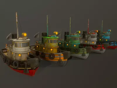 Old Tug Boat Low-poly 3D model