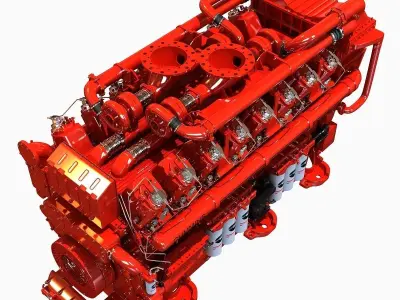 Red Diesel Engine 16 Cylinders 3D model