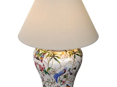 Table Lamp Tropicana Chinese Flower and Birds Ceramic Bedside 3D model